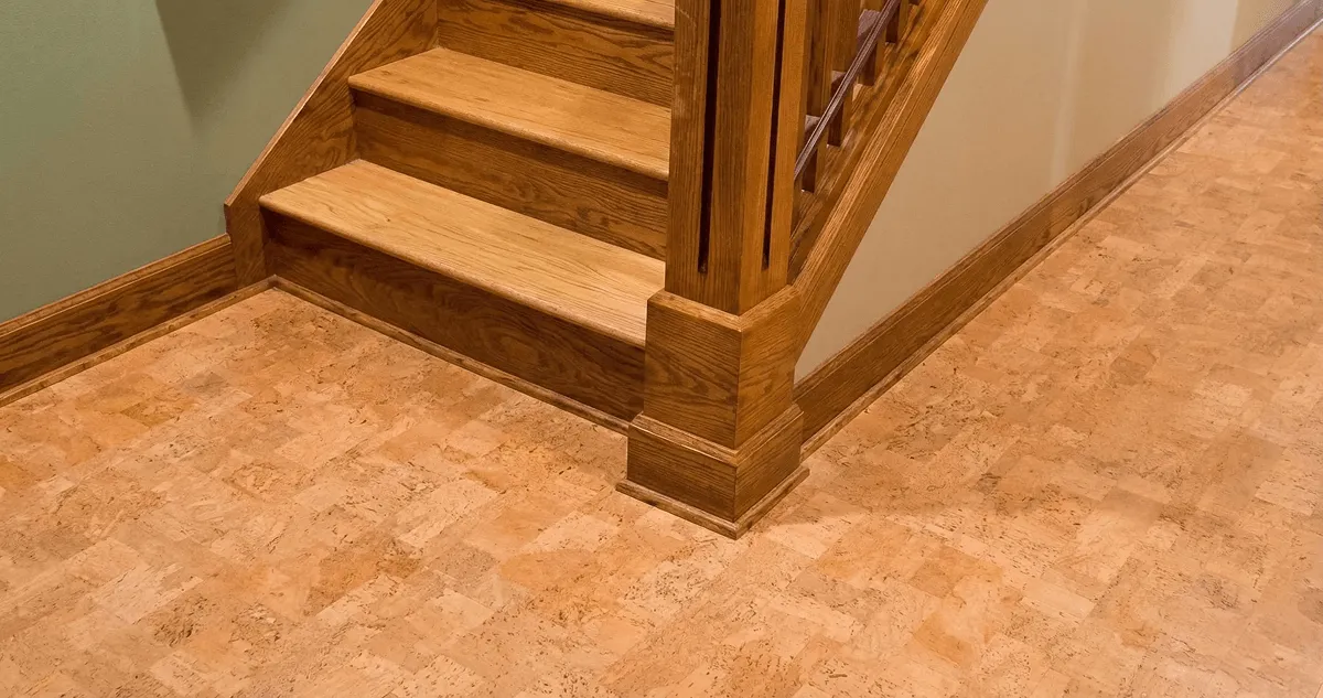 End of a staircase with cork flooring in Seattle, WA